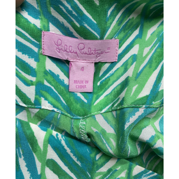 Lilly Pulitzer Pants Womens 4 Green Elephant Print Silk Wide Leg Side Zip 25053 - Picture 9 of 16
